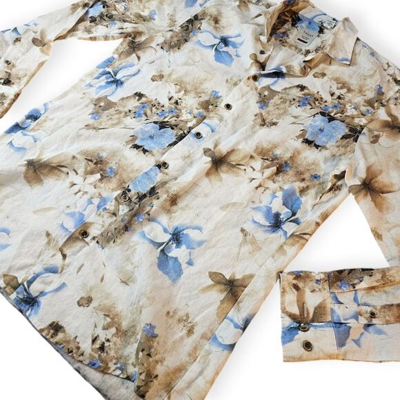 Haupt Germany Long Sleeve Creamy Beige Blue Tropical Floral Print Large - Picture 8 of 9
